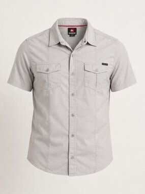 Quiksilver Button Up Shirt Men’s L Short Sleeve Casual Workwear Gray